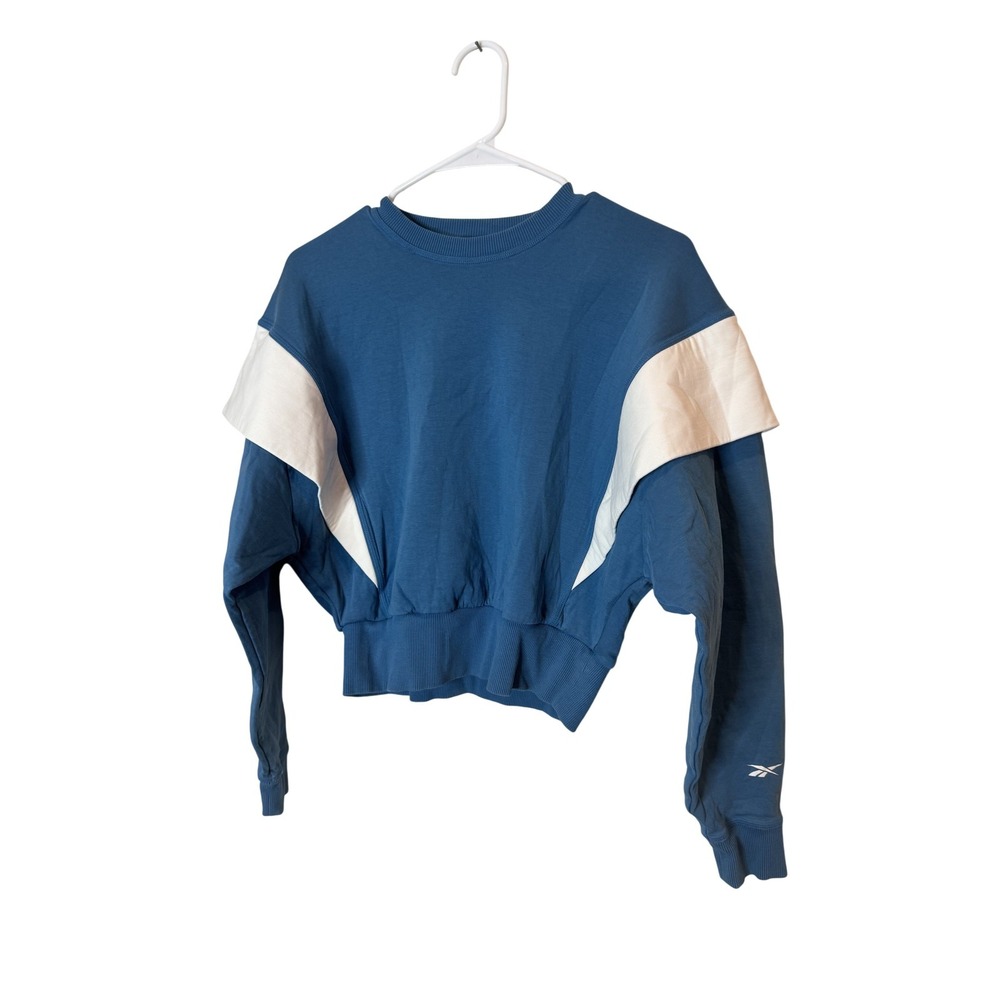 Reebok Sweatshirt Womens Small Blue Dreamblend Colorblock Crop Pullover Top